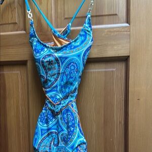 Trina Turk Blue and Orange Paisley One Piece Swimsuit